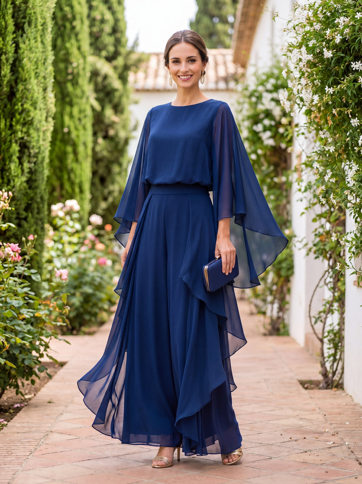 Lenorah | Two-Piece Cape-Sleeve and Ruffled-Skirt Set