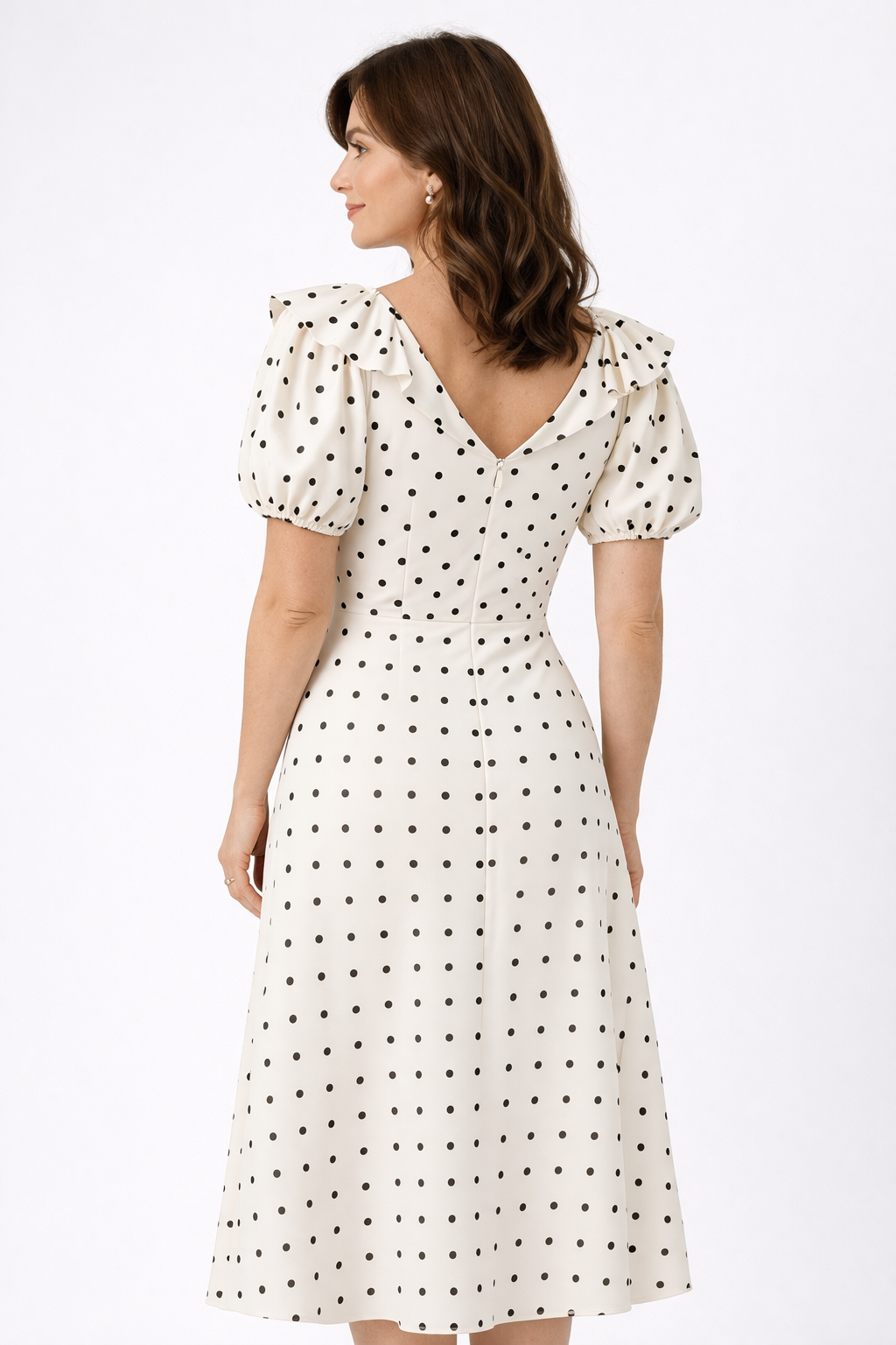 LIORA™ | Polka Dot Ruffle Midi Dress