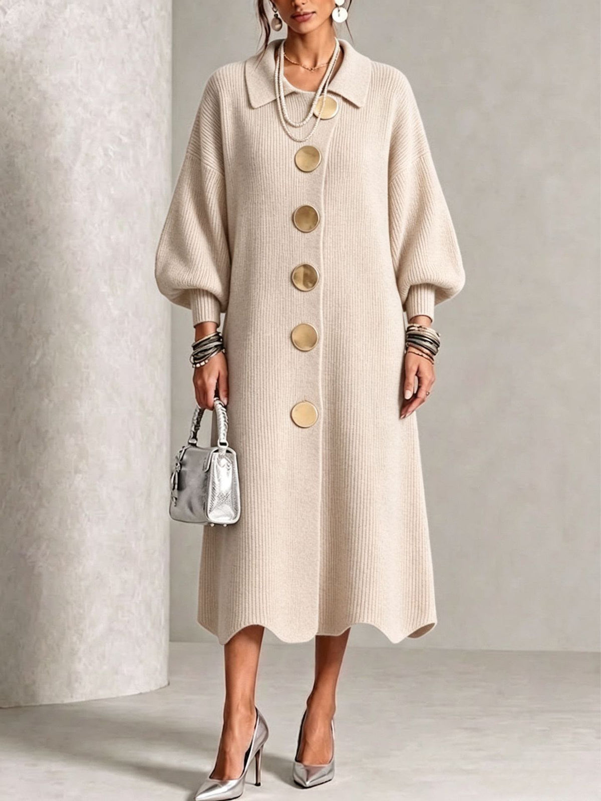 Ellery button-down knit midi dress in Cream, front view