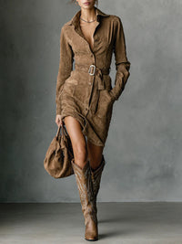 Annis | Belted Suede-Look Shirt Dress