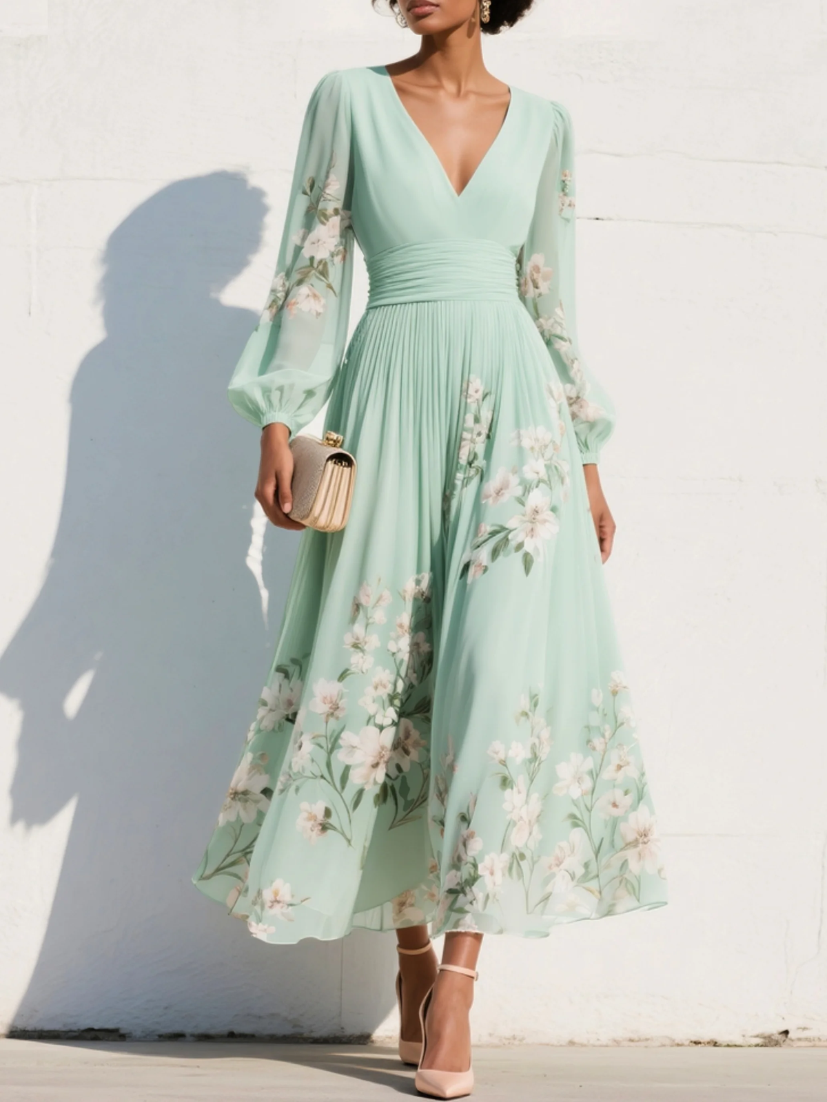 LIORA™ | Puff Sleeve Midi Dress