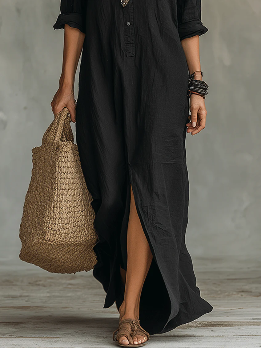Valeria | Black Maxi Dress with Buttons