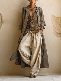 Sibilla | Coordinato tre pezzi con cardigan lungo e top stampato
