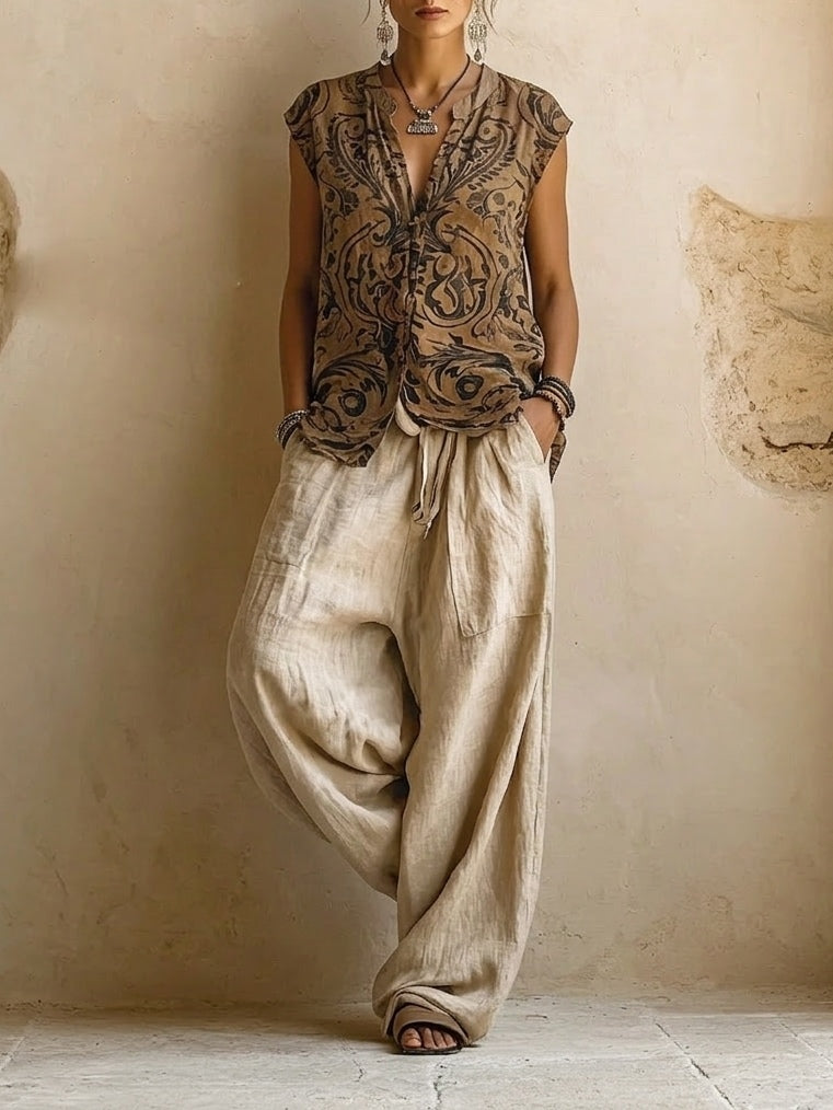Sibilla | Coordinato tre pezzi con cardigan lungo e top stampato