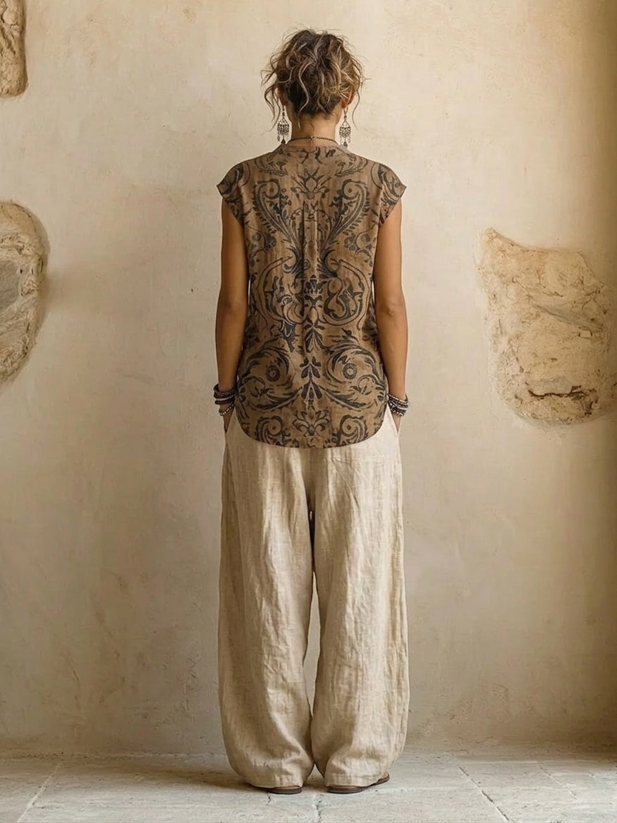 Sibilla | Coordinato tre pezzi con cardigan lungo e top stampato