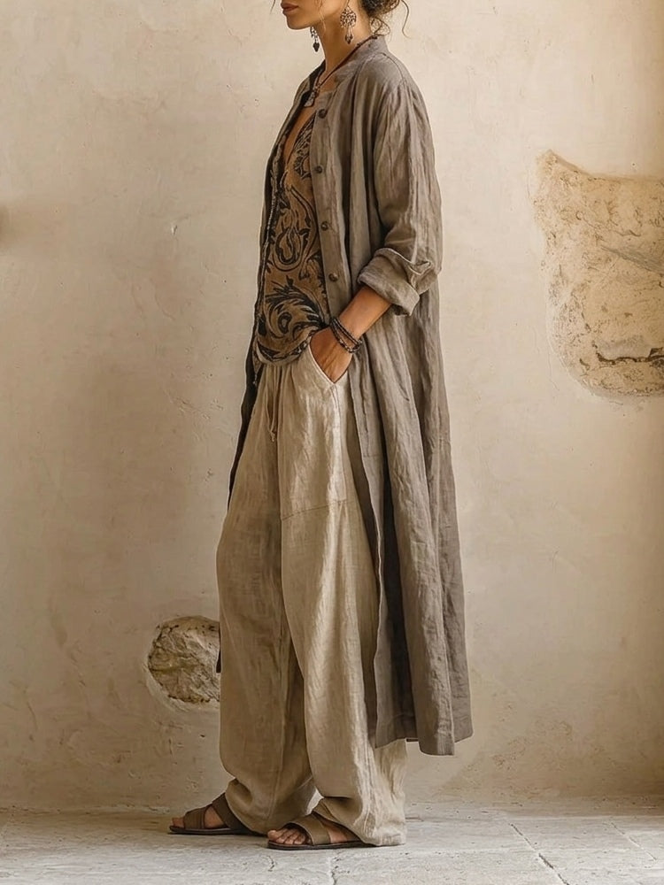 Sibilla | Coordinato tre pezzi con cardigan lungo e top stampato