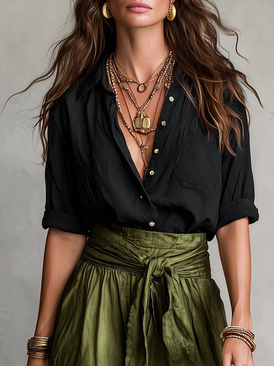 Camilla | Coordinato camicia e gonna midi con cintura da annodare