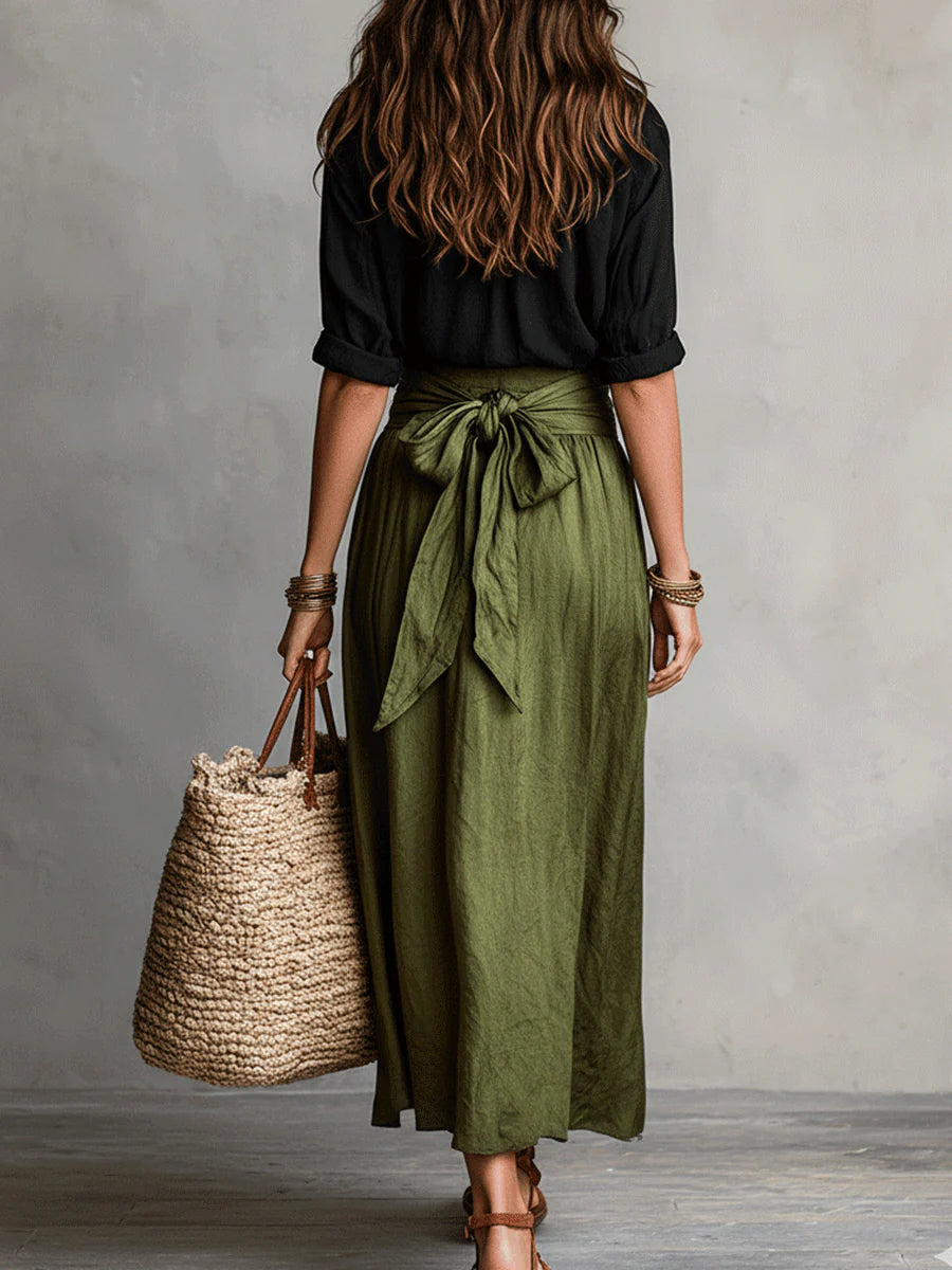 Camilla | Coordinato camicia e gonna midi con cintura da annodare