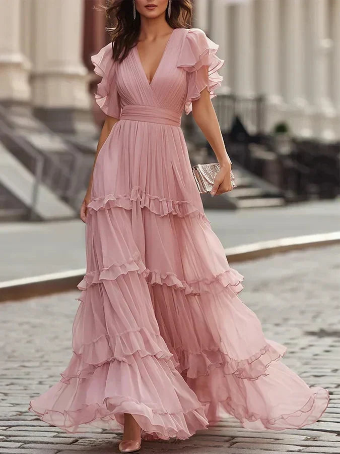 CHARLOTTE | BLUSH PINK LAYERED OCCASION MAXI DRESS