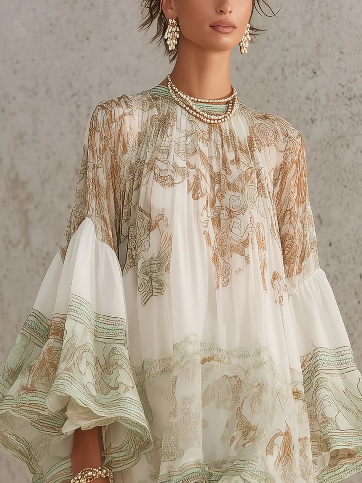 ROSALIE | GREEN MINI DRESS WITH RUFFLE SLEEVES AND STRIPED HEM