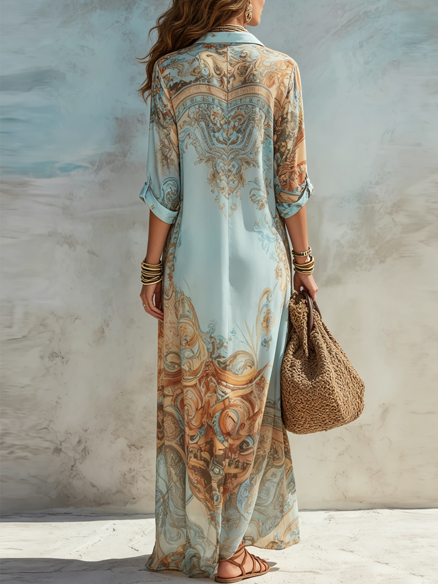 CAMILLA | BAROQUE PRINT BUTTONED MAXI DRESS