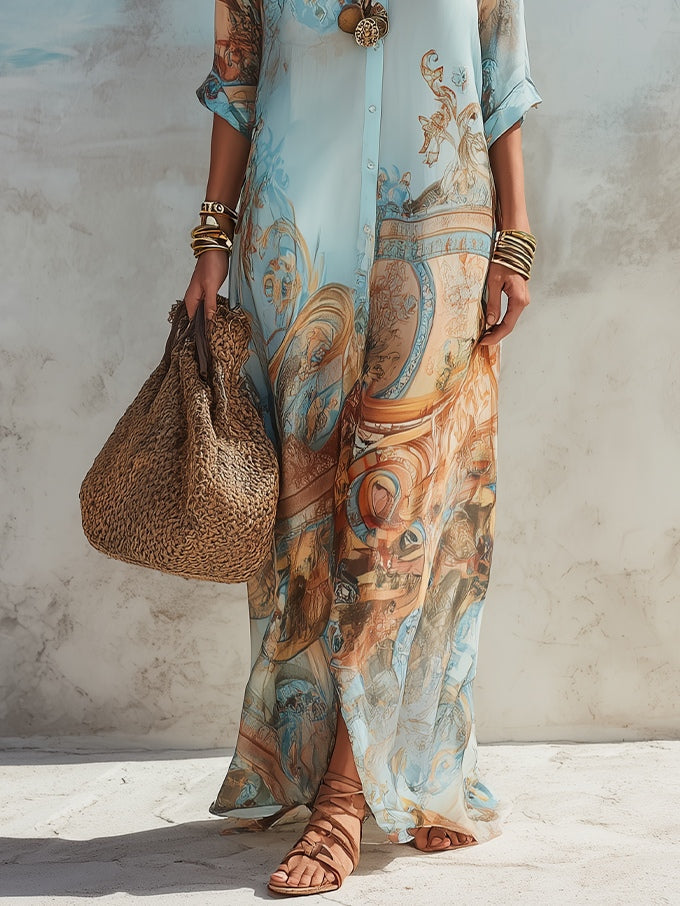 CAMILLA | BAROQUE PRINT BUTTONED MAXI DRESS