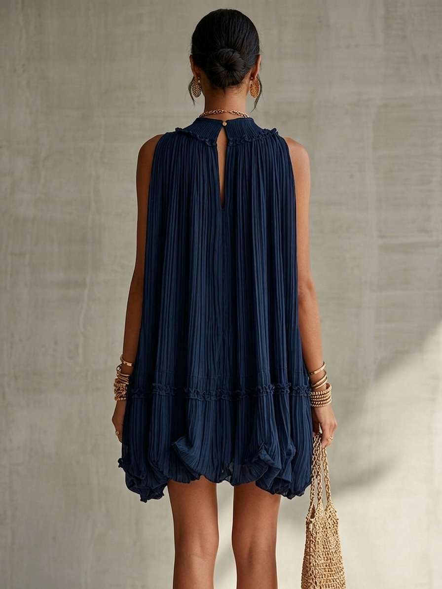 LIORA™ | Midnight Blue Ruffle Midi Dress