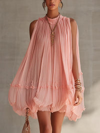 Magdalena Pink Striped Mini Dress with Halter Neck