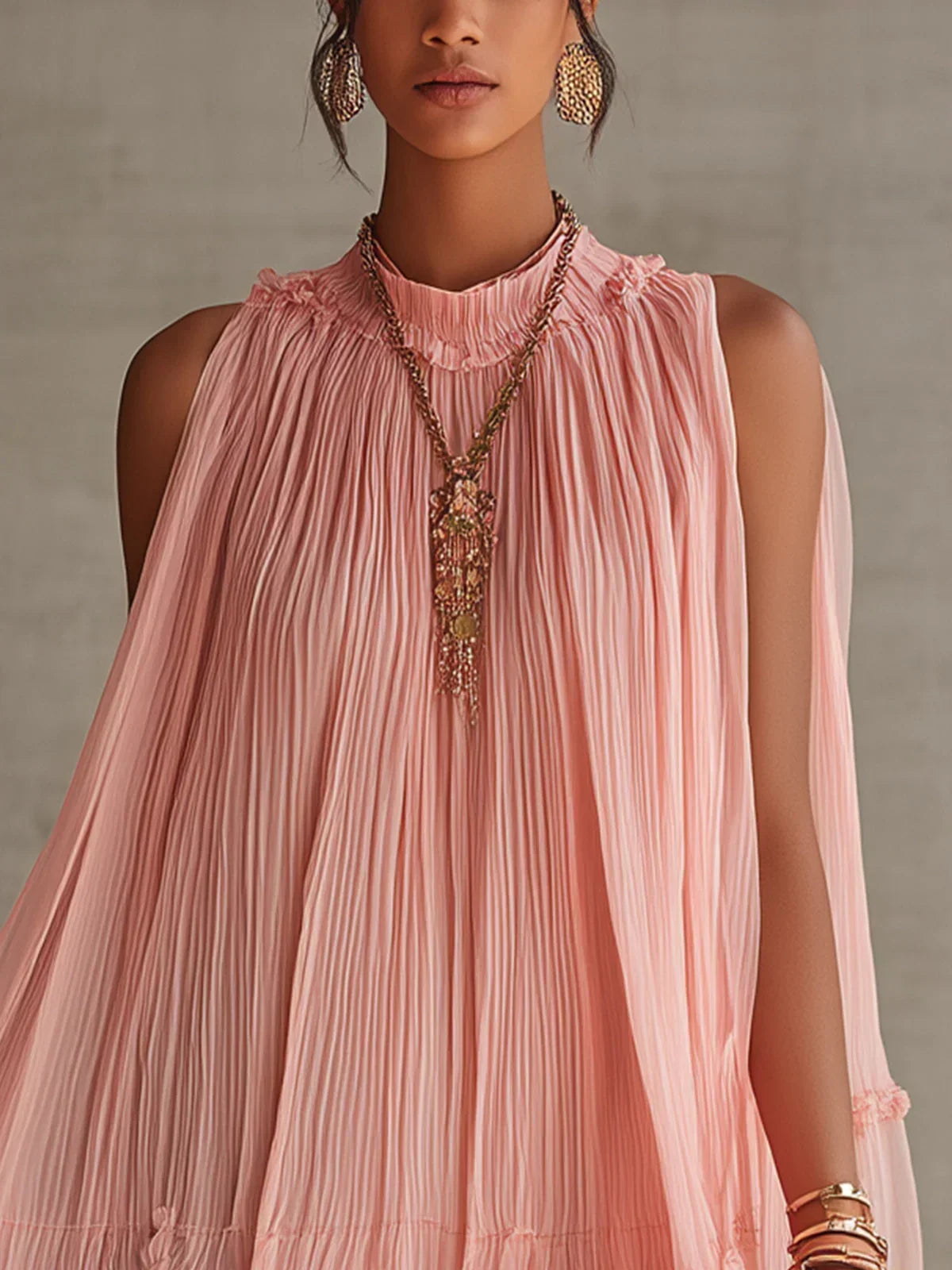 Magdalena Pink Striped Mini Dress with Halter Neck