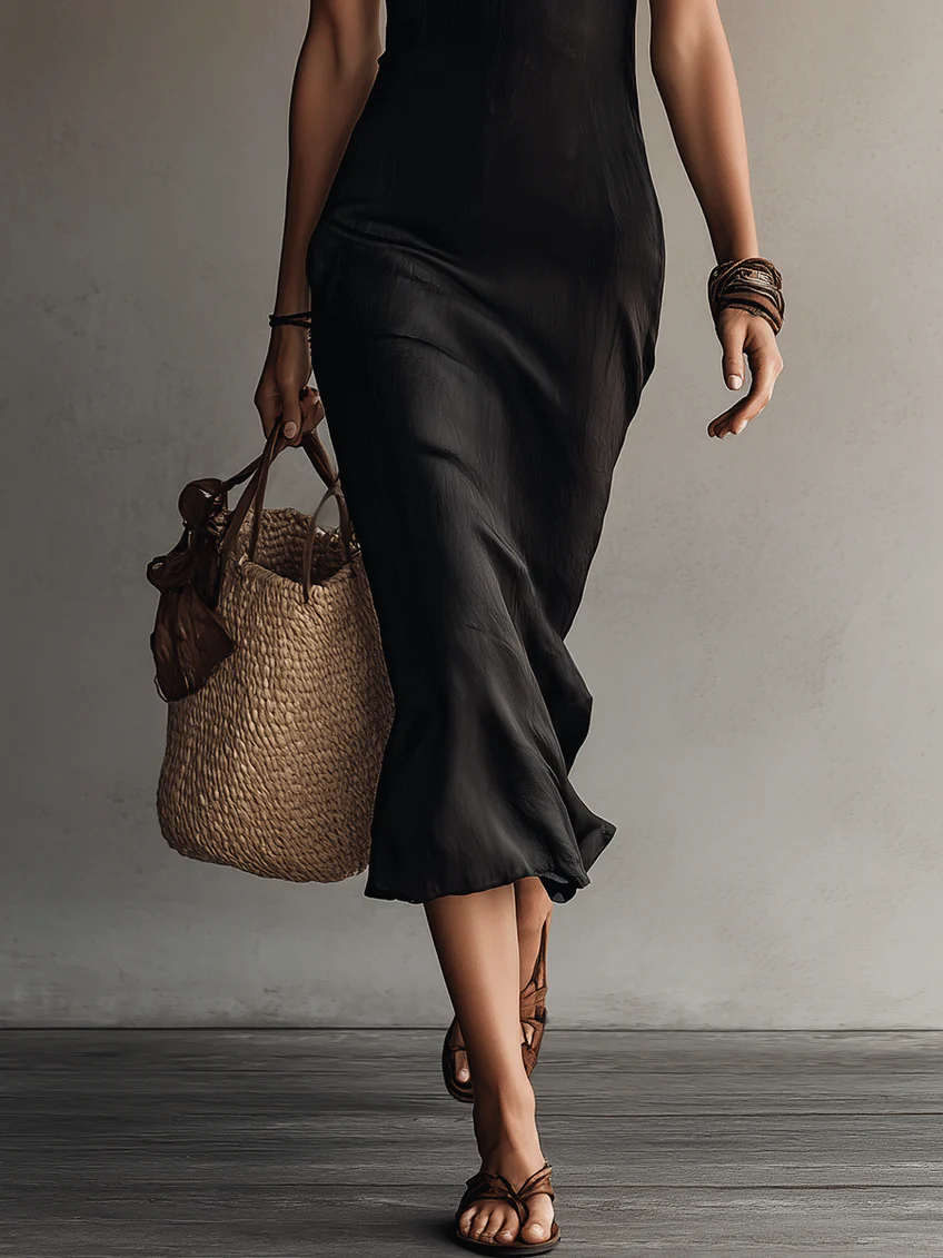 Ailla lace-trim midi dress in Black, close-up of midi hem