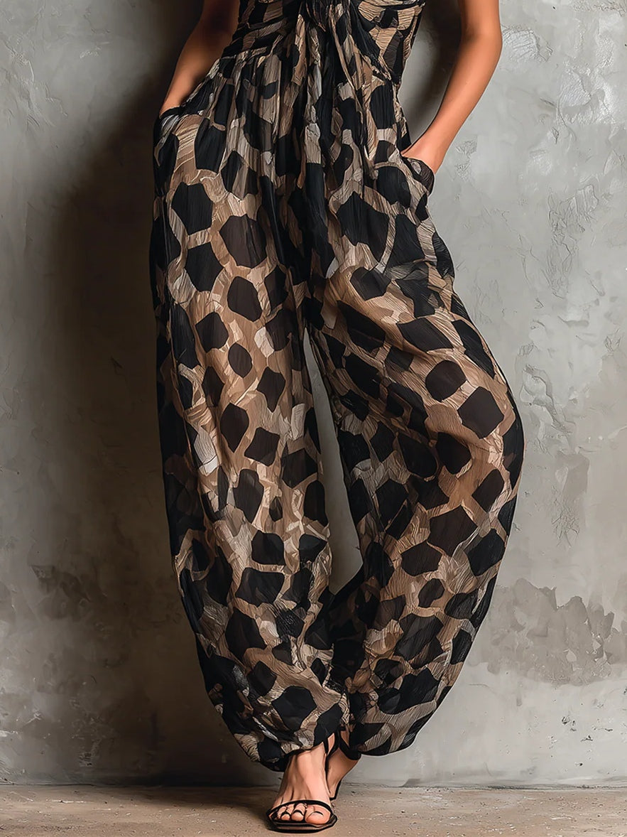 Ansella animal print wide-leg jumpsuit in black, detail view