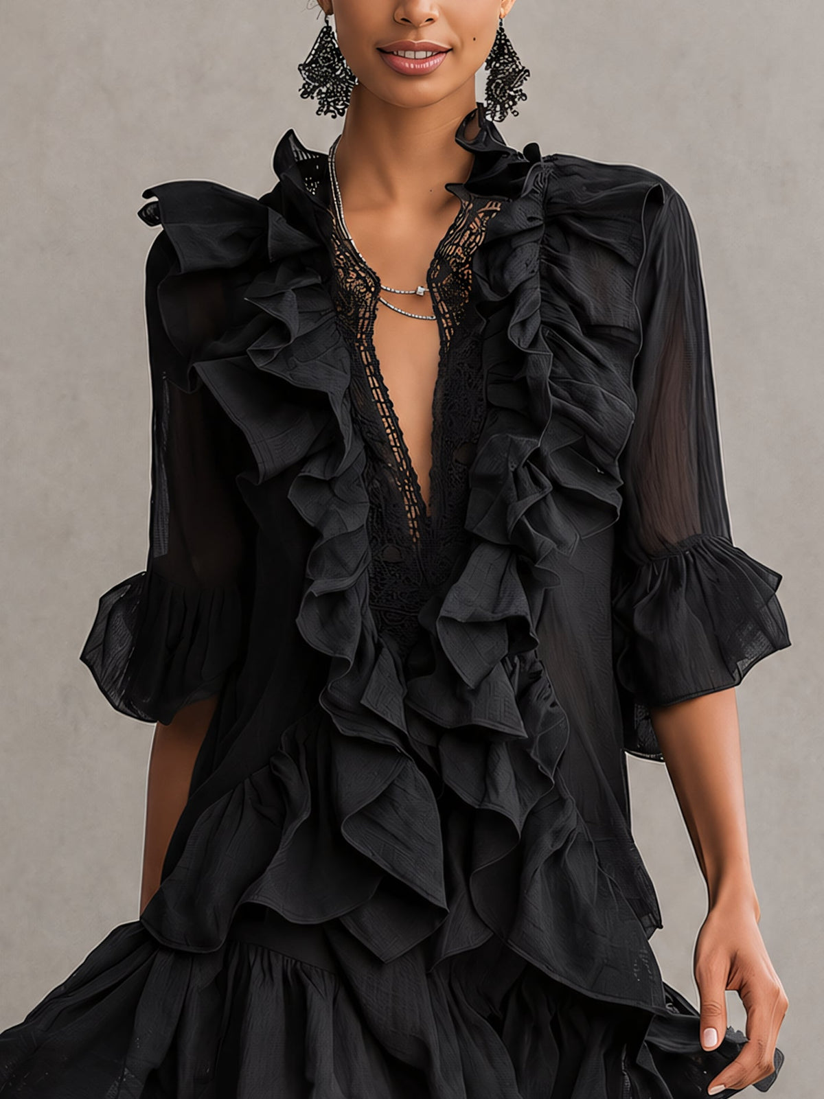ANAÏS | BLACK RUFFLE MINI DRESS