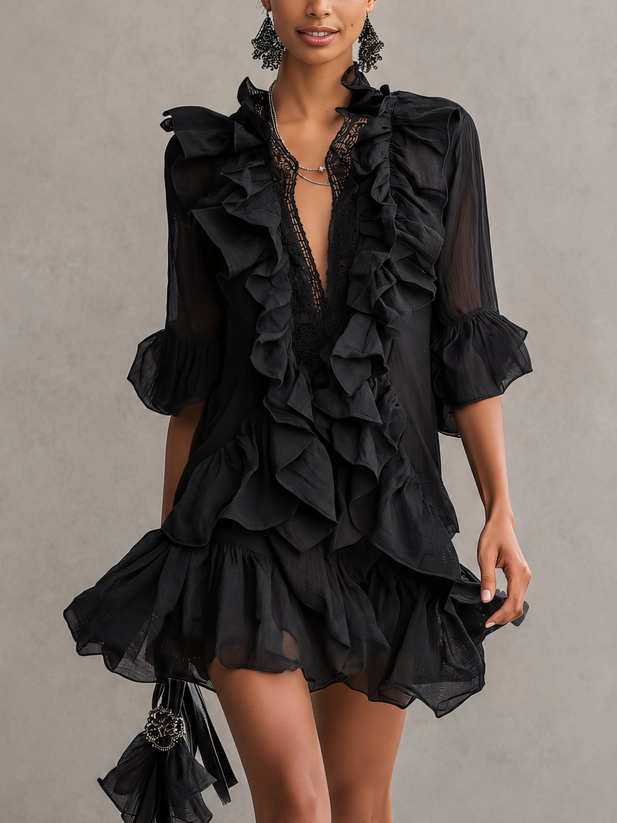 ANAÏS | BLACK RUFFLE MINI DRESS