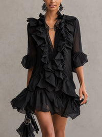 ANAÏS | BLACK RUFFLE MINI DRESS