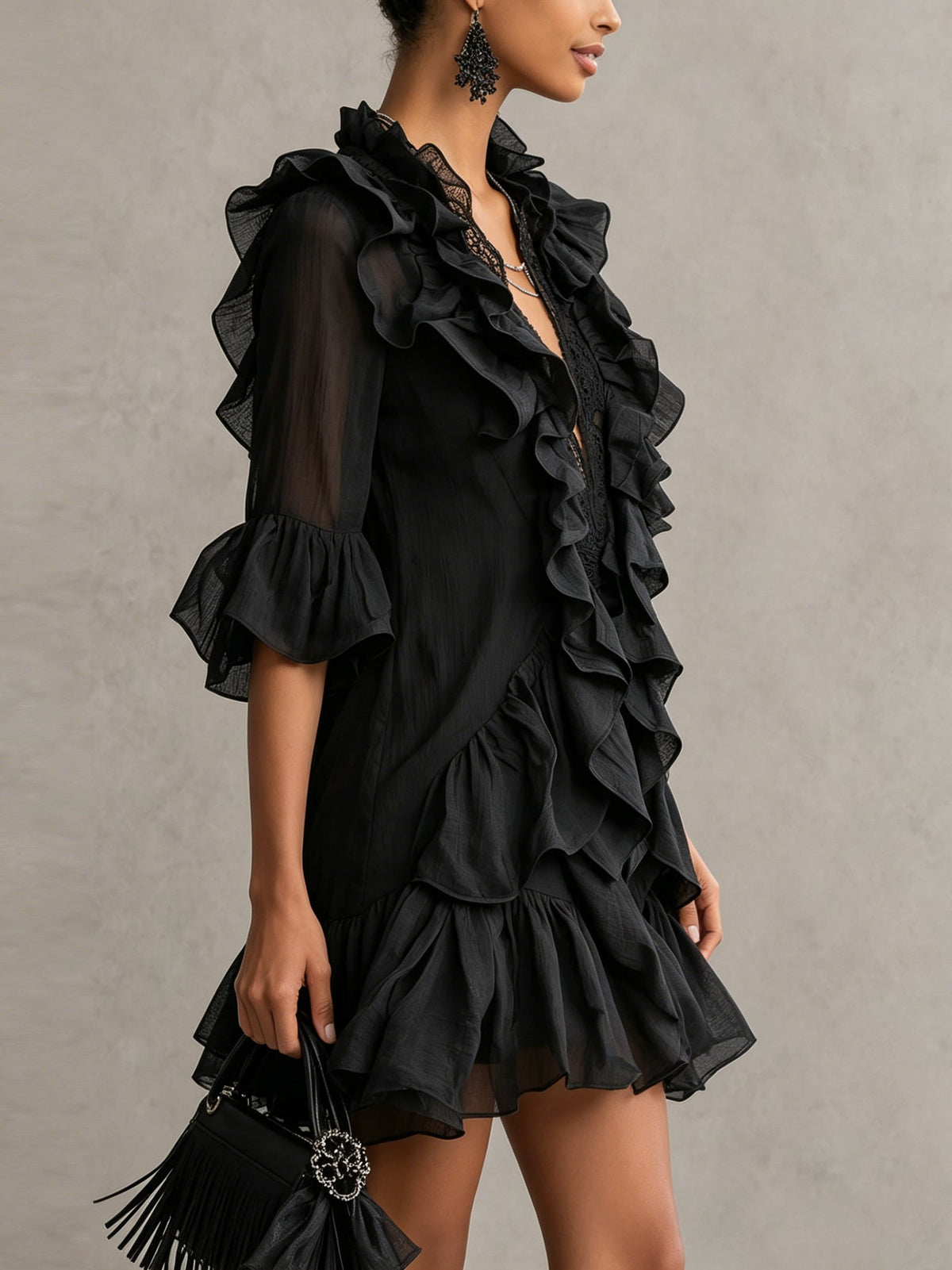 ANAÏS | BLACK RUFFLE MINI DRESS