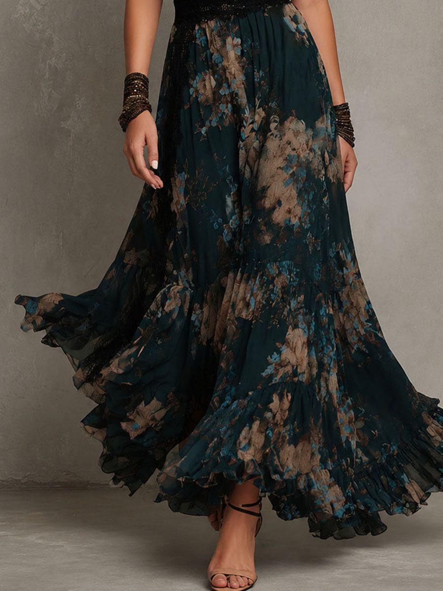 VICTORIA | DARK FLORAL LAYERED MAXI DRESS