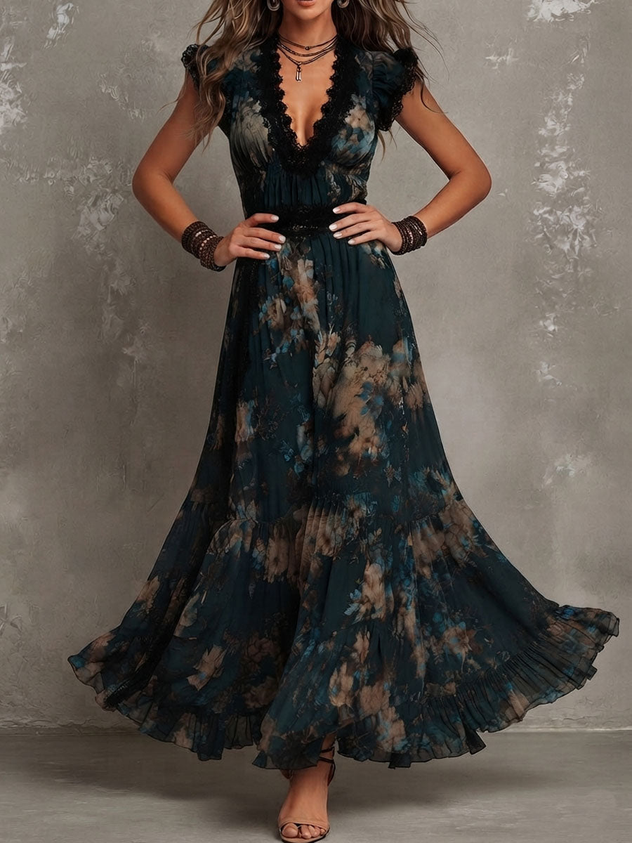 VICTORIA | DARK FLORAL LAYERED MAXI DRESS