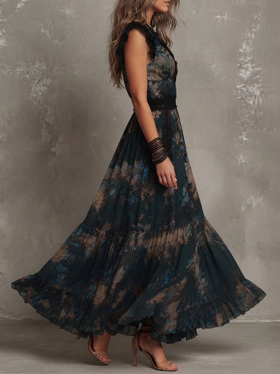 VICTORIA | DARK FLORAL LAYERED MAXI DRESS