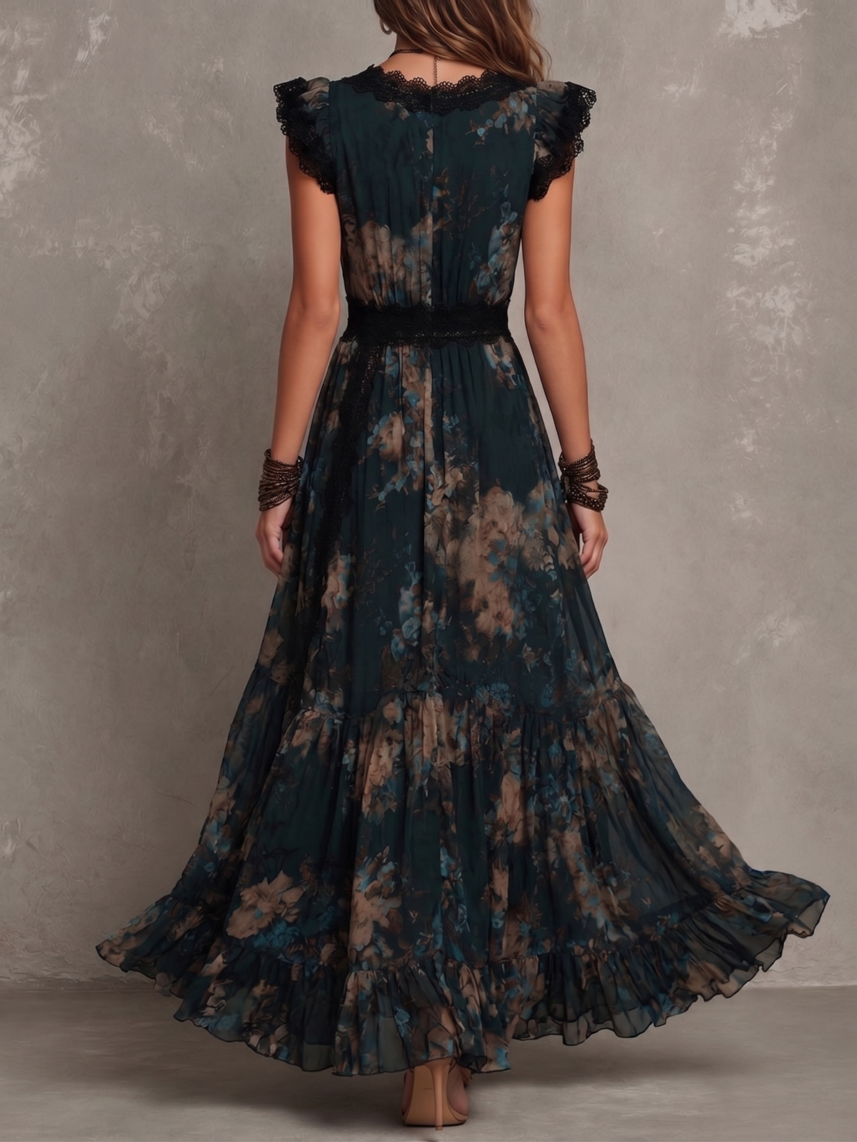 VICTORIA | DARK FLORAL LAYERED MAXI DRESS
