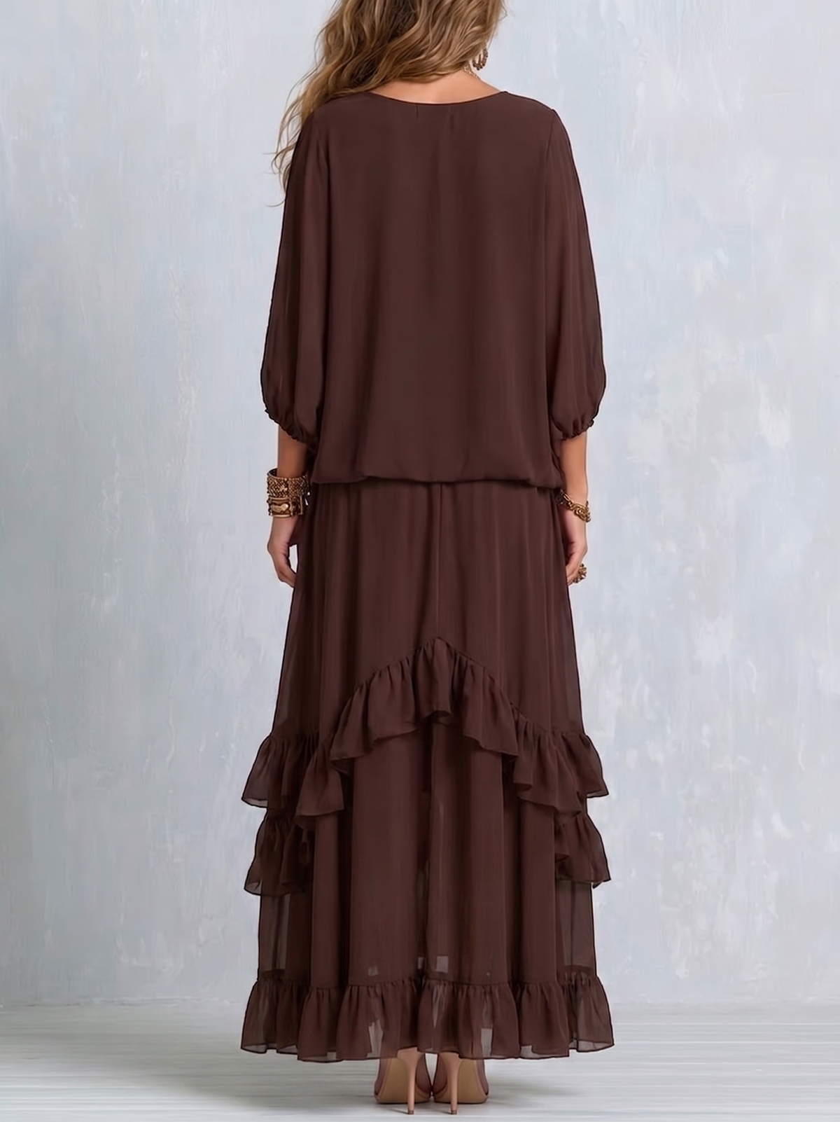 Ondine | Brown Fringe Top & Ruffle Skirt Set