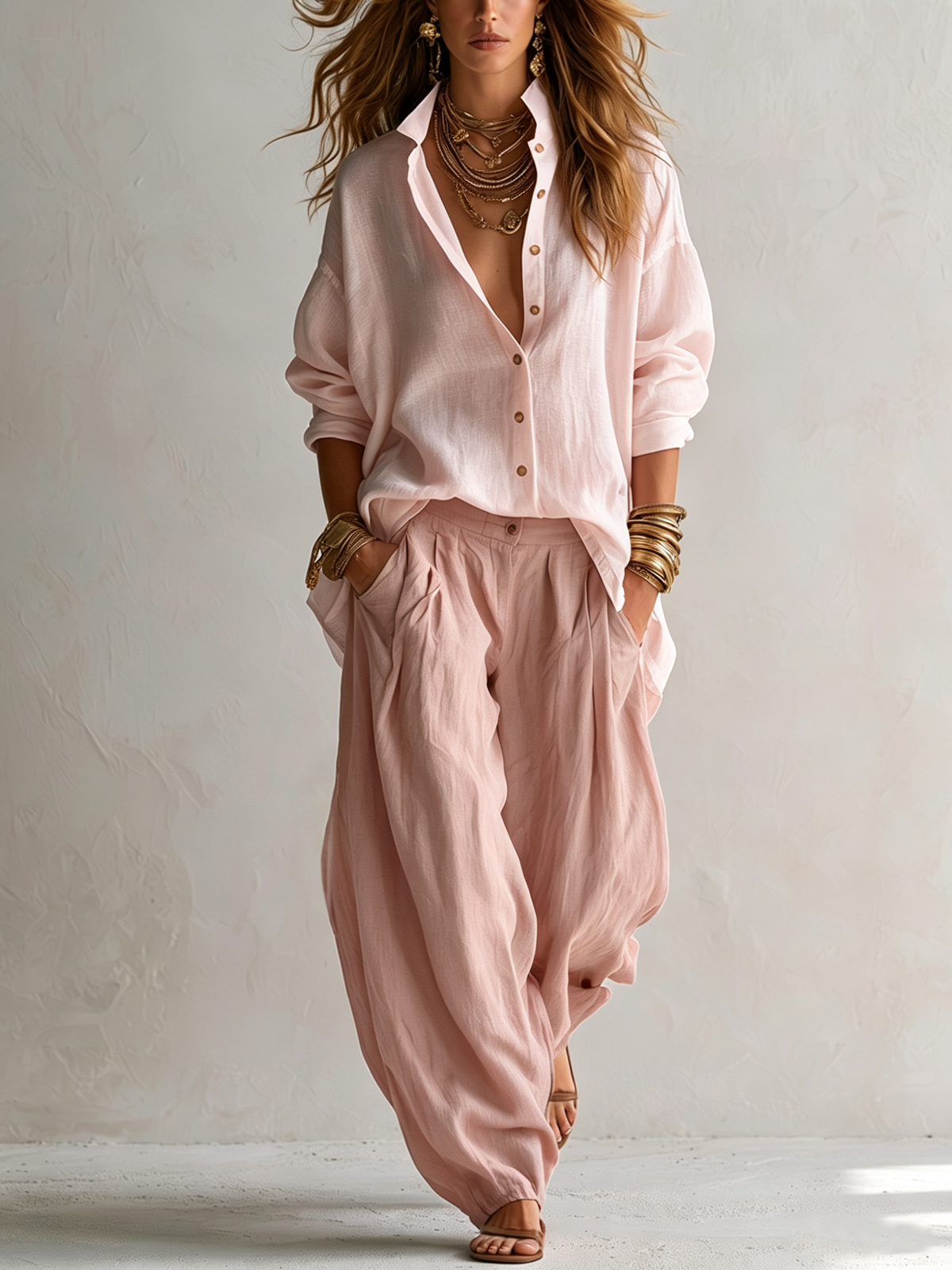 Capucine | White Relaxed Shirt & Olive Green Lantern Trousers Set