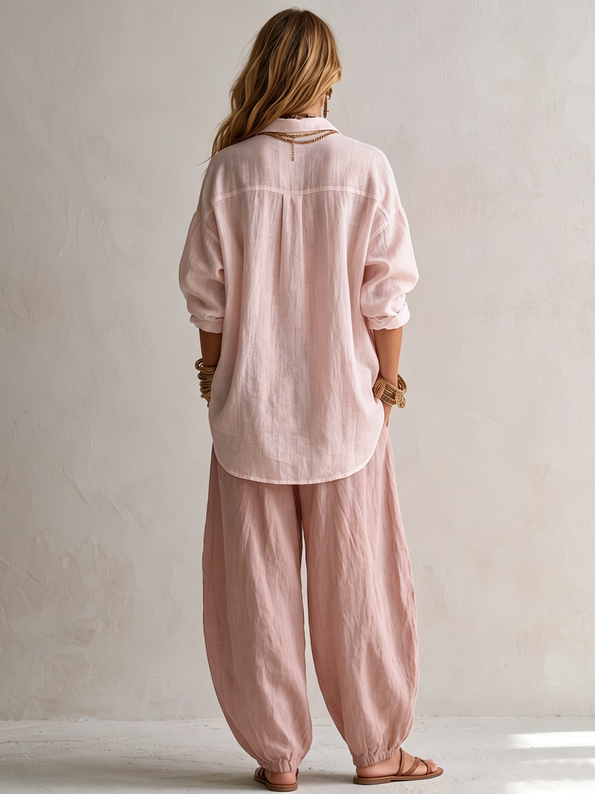 Relaxed White Shirt & Wide-Leg Lantern Trousers Set