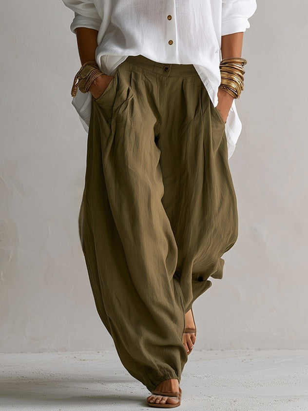 Relaxed White Shirt & Wide-Leg Lantern Trousers Set