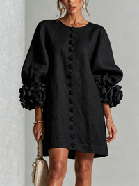 Cecilia | Relaxed Mini Dress with Rose Cuffs, Black