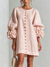 Noemi | Relaxed Mini Dress with Rose Cuffs, Pink