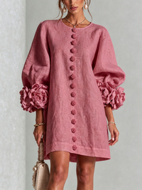 Alba | Relaxed Mini Dress with Rose Cuffs, Dusty Rose