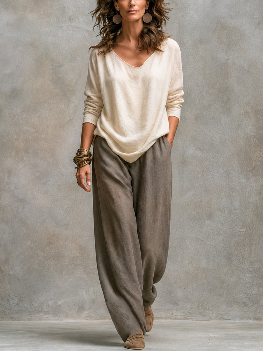 Elegant Beige-Grey Three-Piece Wide-Leg Suit