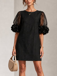 MINETTE | SHEER PUFF-SLEEVE MINI DRESS WITH FLORAL CUFFS