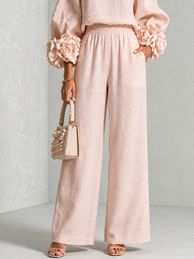 Ofelia | Coordinato con polsini a fiori e pantaloni a gamba larga
