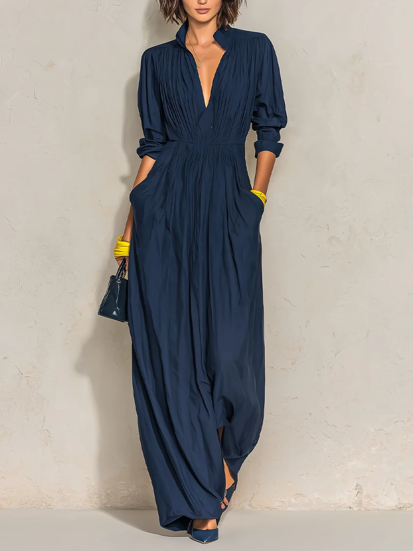 Nesta pleated v-neck maxi dress front view