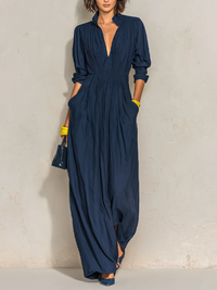 NESTA | PLEATED V-NECK MAXI DRESS