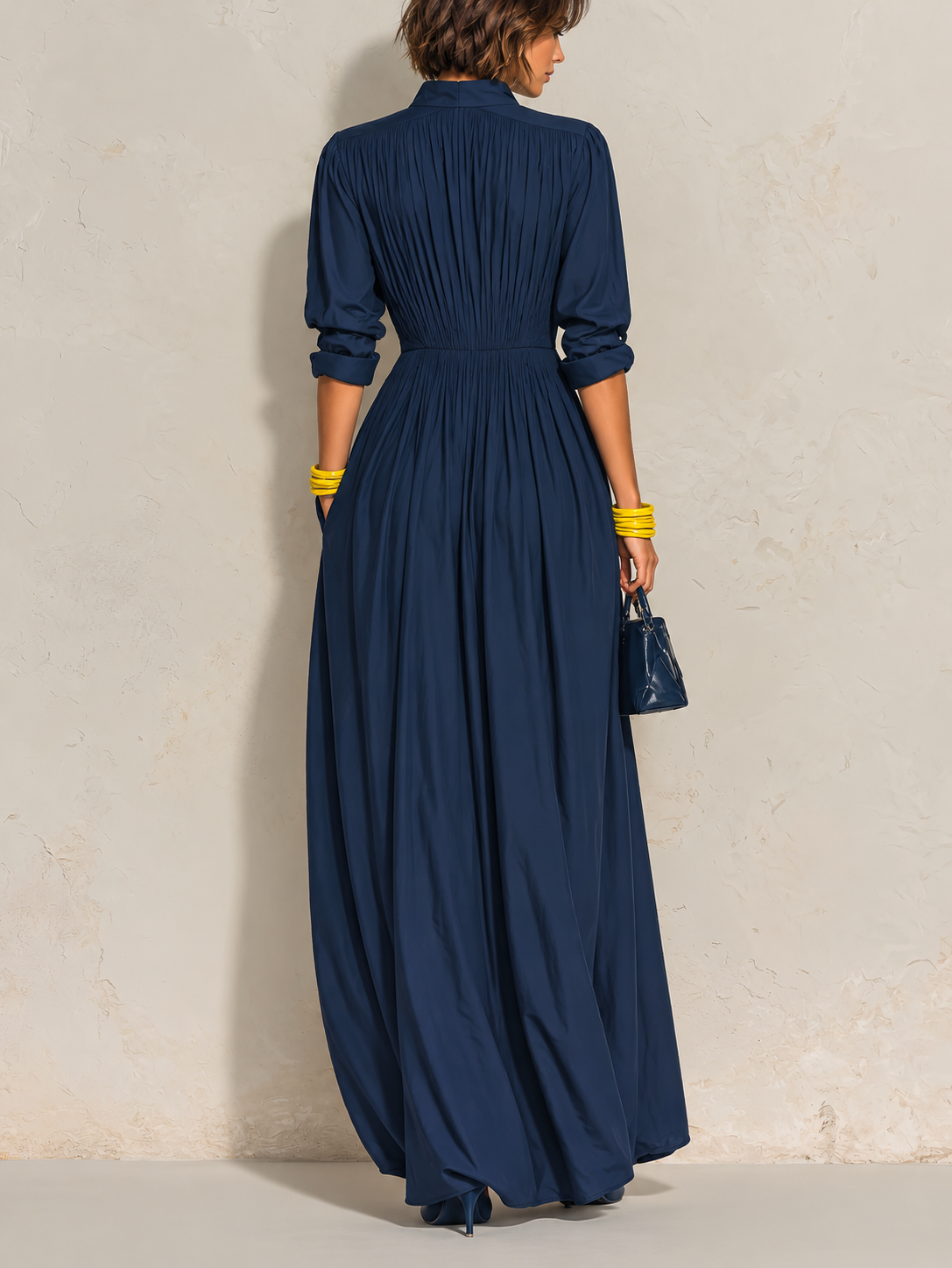 Nesta pleated v-neck maxi dress, view 2