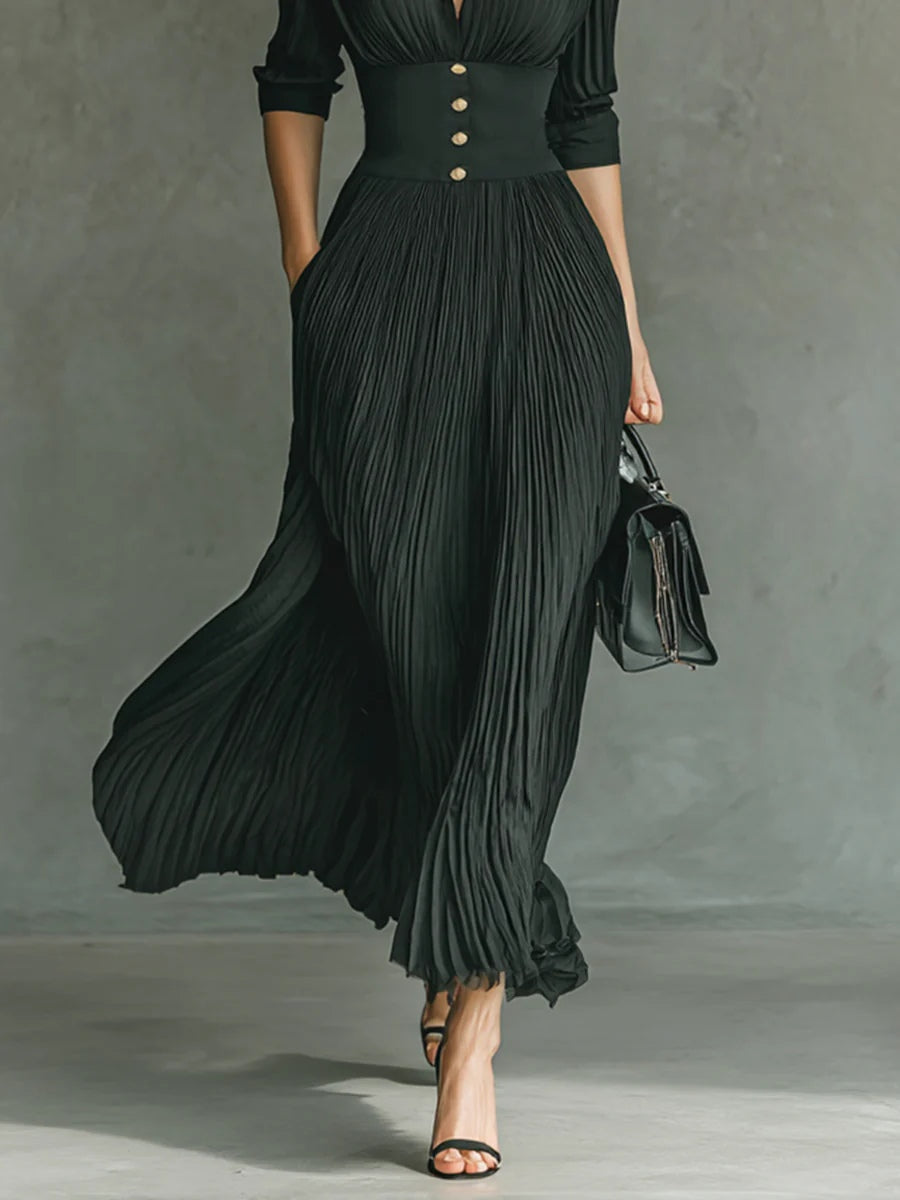 Eileen pleated lapel maxi dress, view 3