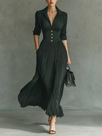 EILEEN | PLEATED LAPEL MAXI DRESS