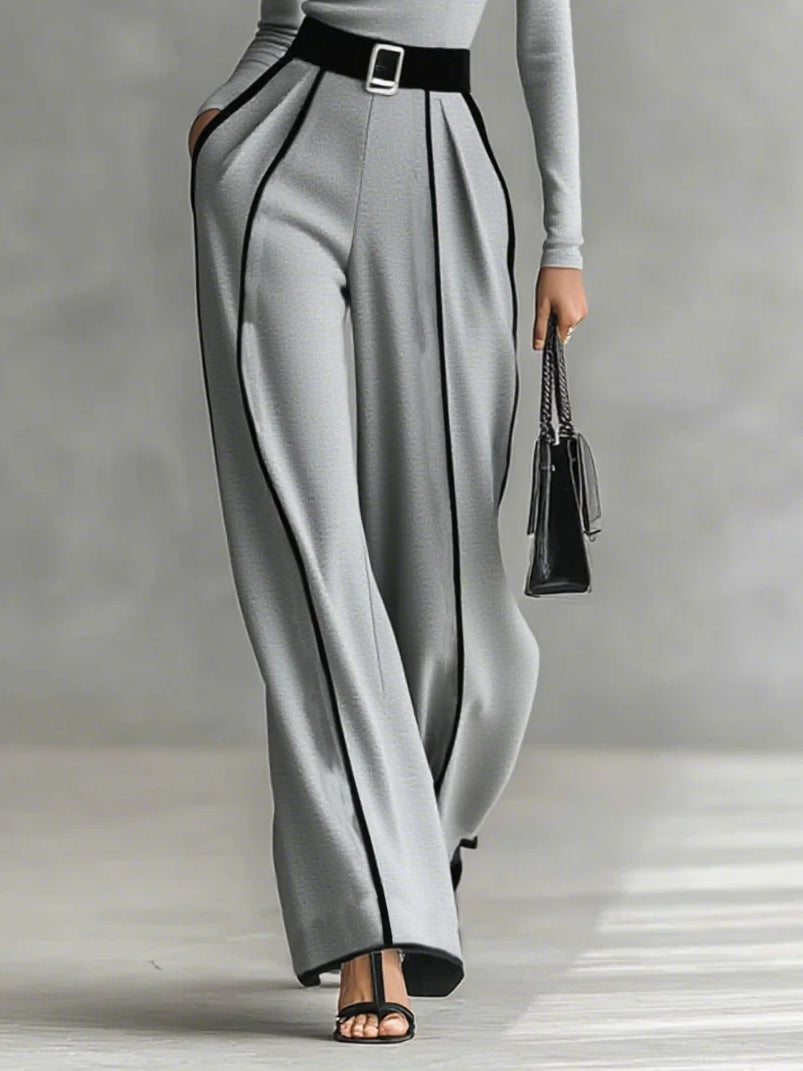 Adèle | High-Neck Contrast-Trim Top & Wide-Leg Trousers Set