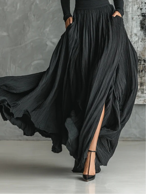 Prudence | Black Turtleneck T-Shirt & Pleated Skirt Set