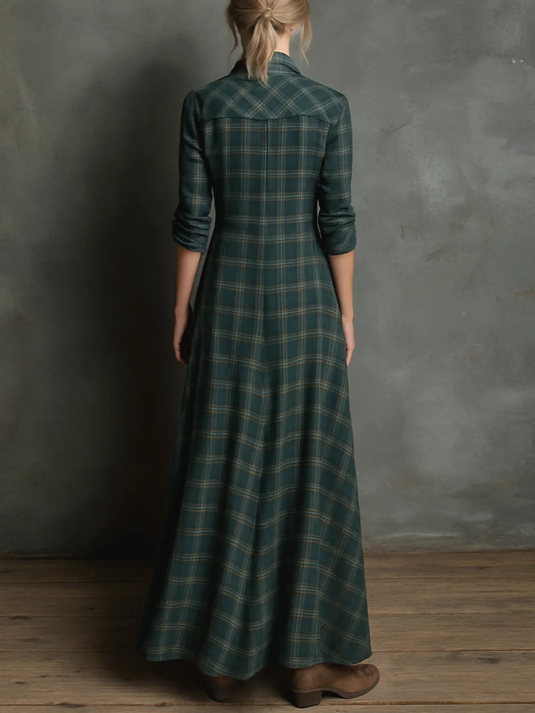 Margaux | Green Gingham-Collar Maxi Shirt Dress