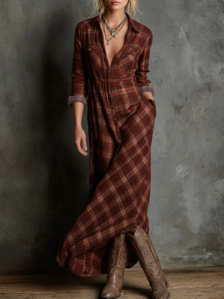 Margaux | Green Gingham-Collar Maxi Shirt Dress