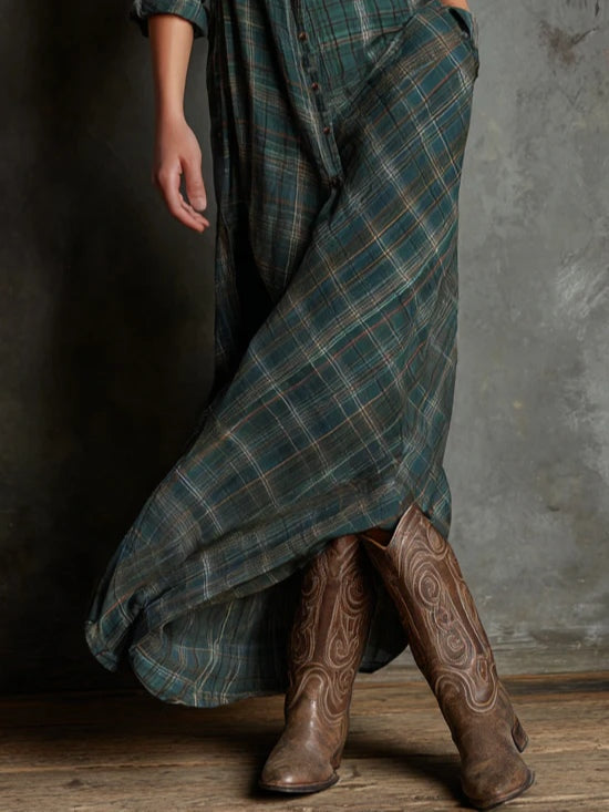 Margaux | Green Gingham-Collar Maxi Shirt Dress