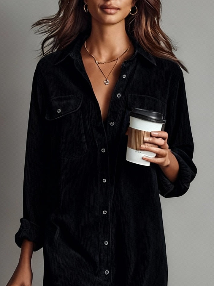 Corduroy Midi Dress with Chest Pockets